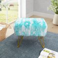 thumbnail image 2 of Home Soft Things Jacquard Faux Fur Ottoman - Blue turquoise - 19"x12.5"x17", 2 of 8
