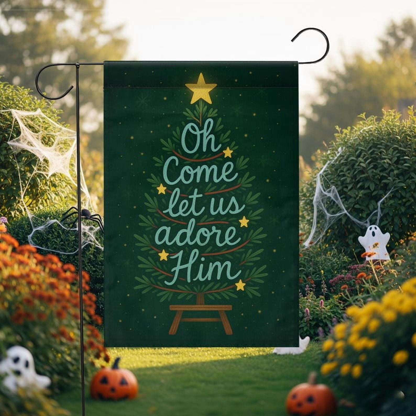 TiniDecor Religious Christmas Garden Flag – Oh Come Let Us Adore Him Christian Yard Decor, 28" x 40"