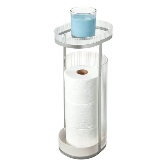 iDesign Fluted Toilet Paper Storage Holder with Shelf for Bathroom Storage- Ideal for Primary or Guest Bathroom and Powder Rooms