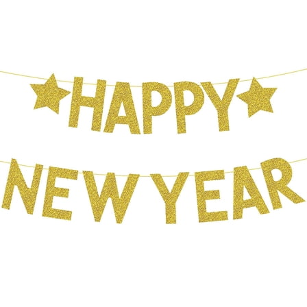 Gold Happy New Year Banner,you also can DIY with balloons, pom poms, streamers and other decorations kits