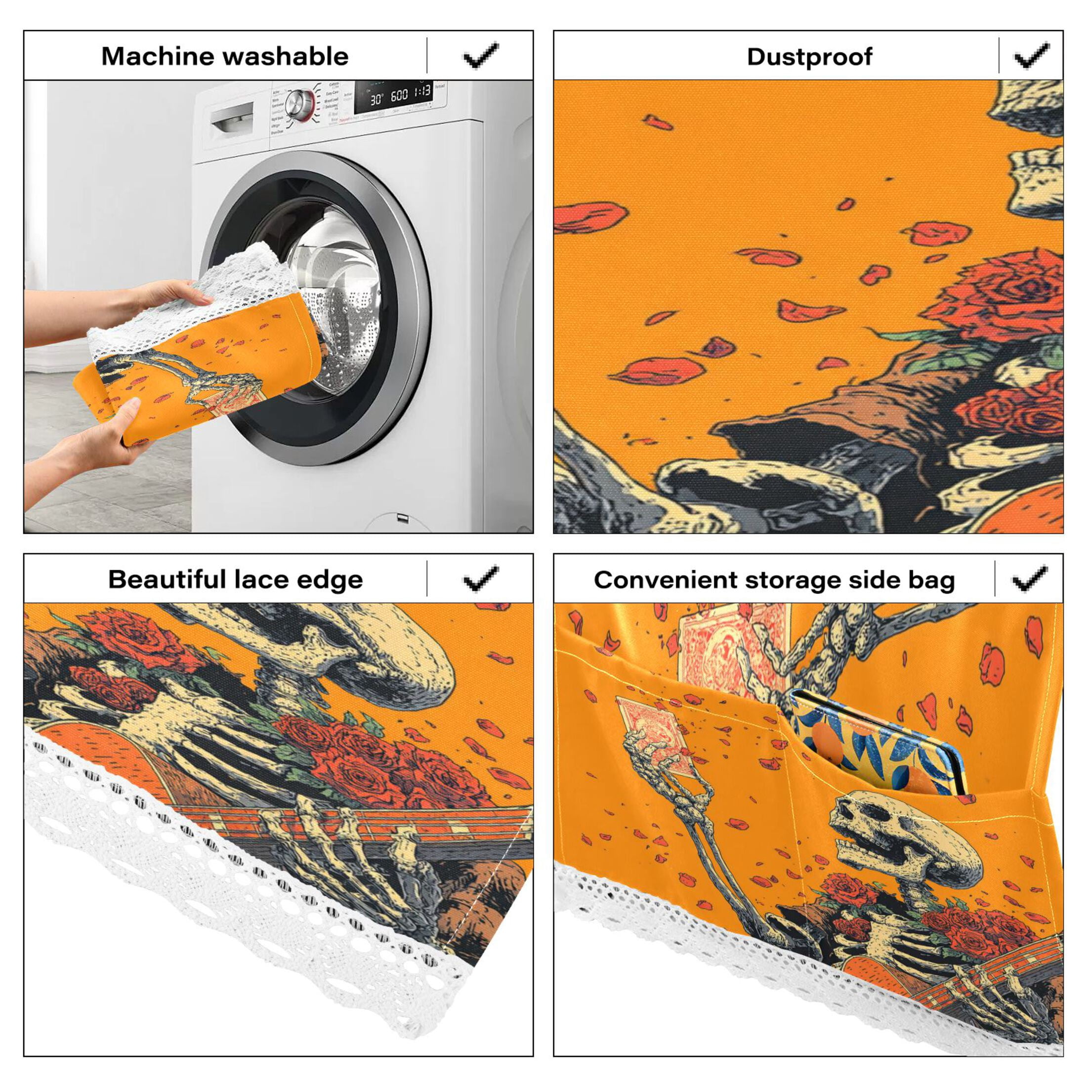 Wobogo Elegant Skeleton Washing Machine Cover Dustproof Washer Dryer Cover Waterproof Laundry Room Decorative Protector