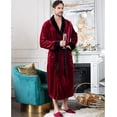 thumbnail image 4 of Lotus Linen Shawl Plush Robe for Men - Long Soft Fleece Bathrobe, Burgundy Black S/M, 4 of 6