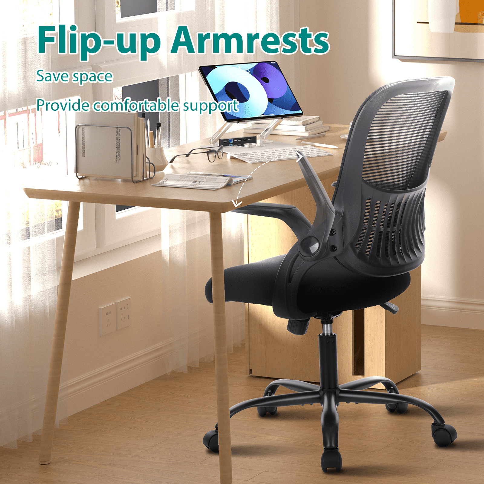 MAYEERTY Ergonomic Office Chair for Standing Desk with Adjustable Height, Computer Desk Chairs, Movable Armrest, Black