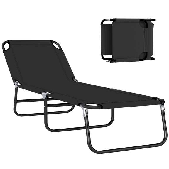 Sun Lounger with 5-Position Adjustable Backrest, Quick-Dry Oxford Fabric and Steel Frame, Foldable Outdoor Lounge Chair, Black, 75 x 22 x 11 in