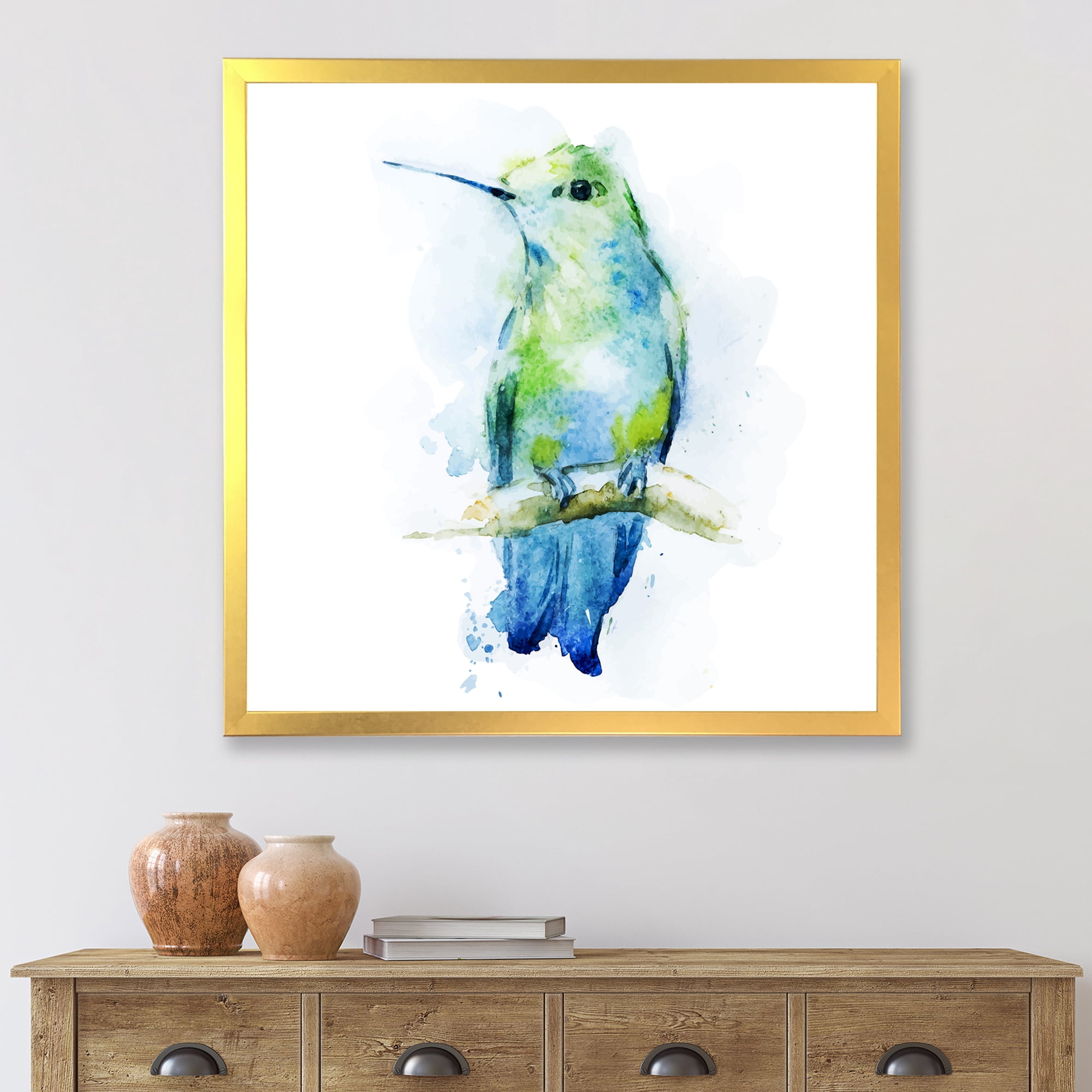 Designart 'Colibri Bird On Branch' Traditional Framed Art Print