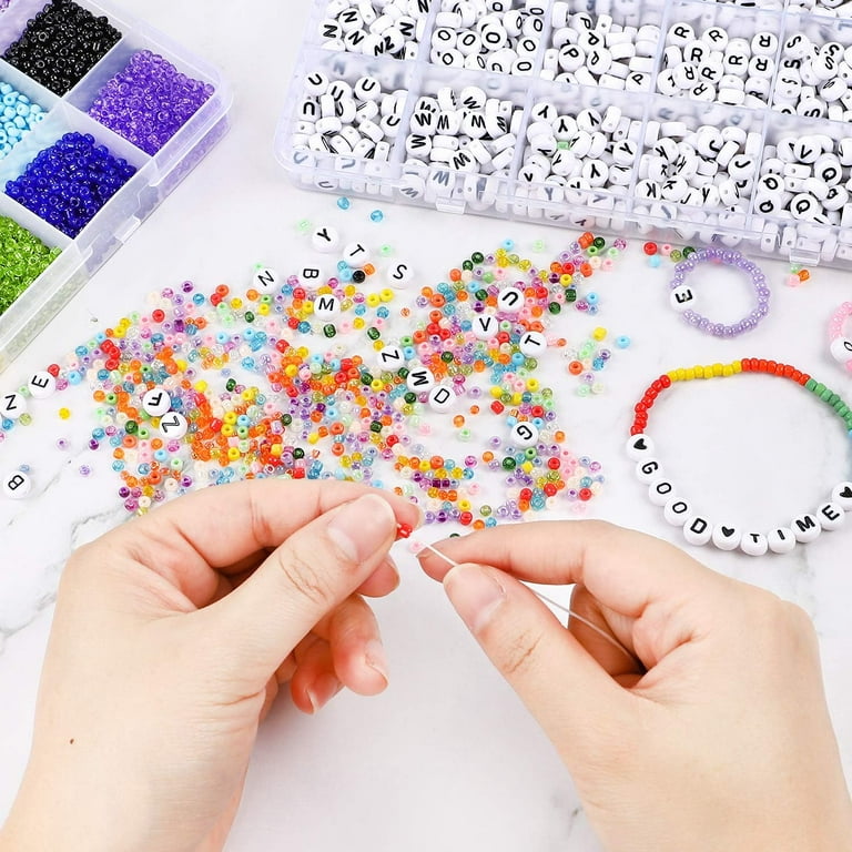 Koralakiri 10800pcs 3mm 8/0 Glass Seed Beads and 1440pcs Acrylic Alphabet Beads for Bracelets Making Kit, Craft Gifts for Girls Ages 6-12, Girl's
