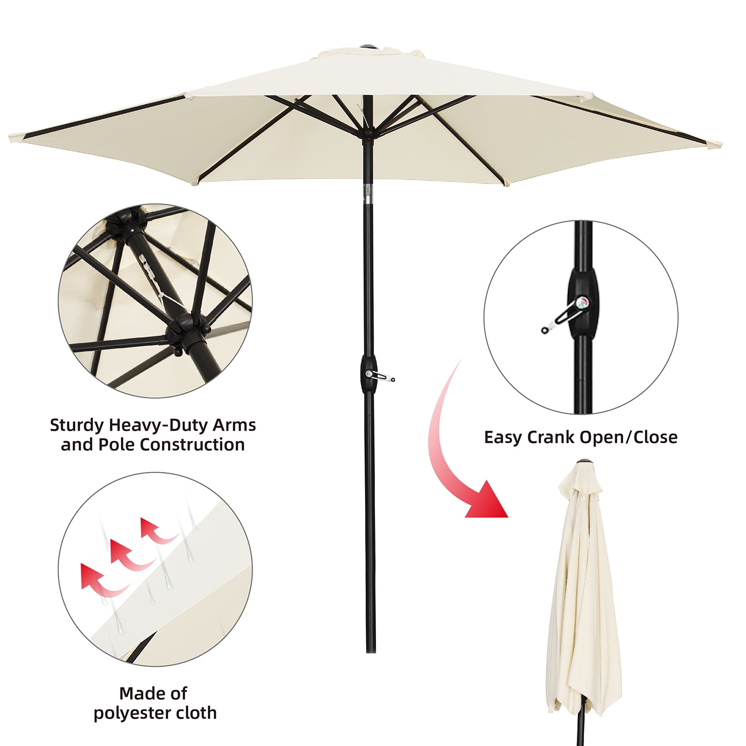Ainfox 9ft Patio Umbrella Outdoor Portable Table Market Umbrella with Push Button Tilt/Crank Waterproof UV-proof,Khaki