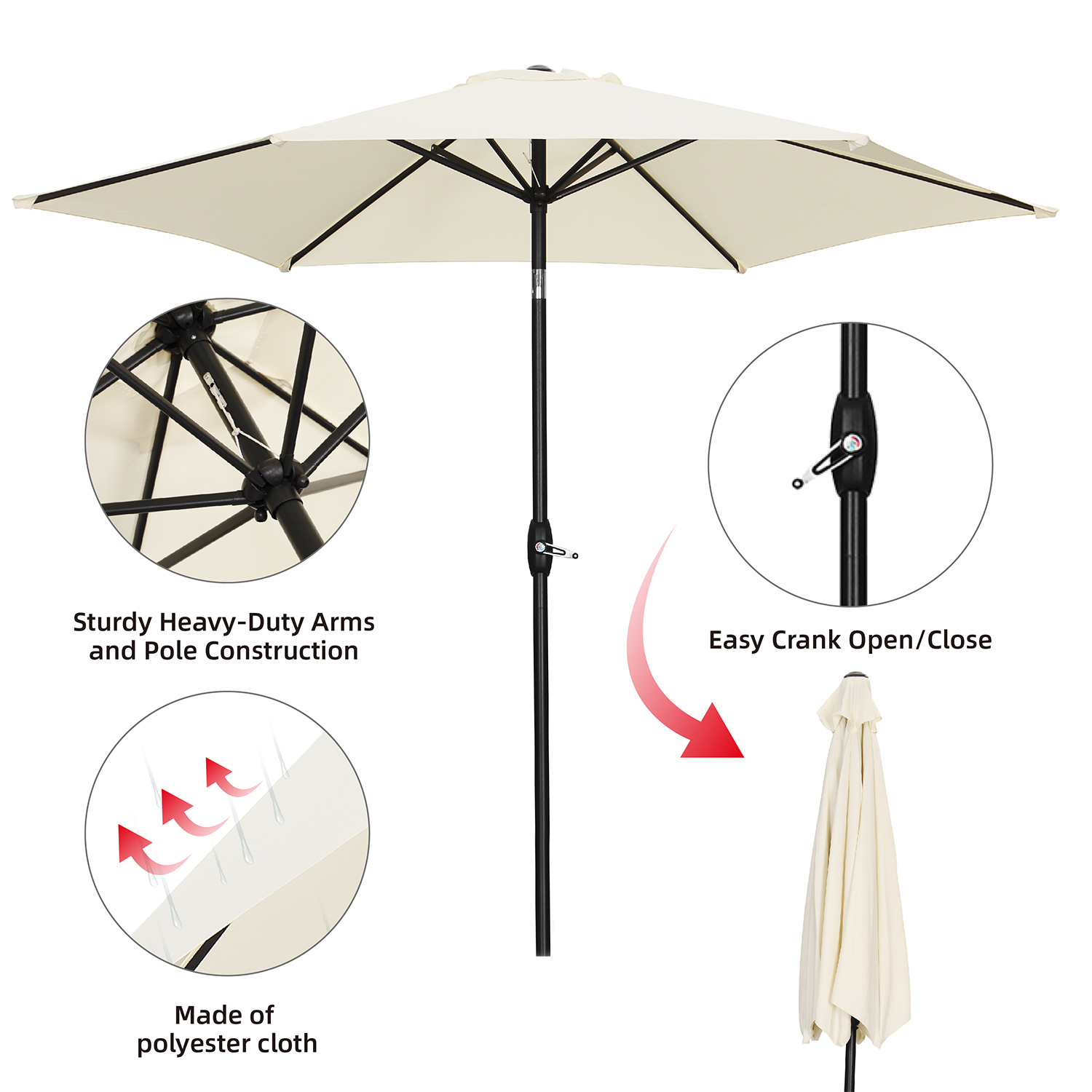 Ainfox 9 Ft Patio Umbrella Khaki Waterproof photo 8