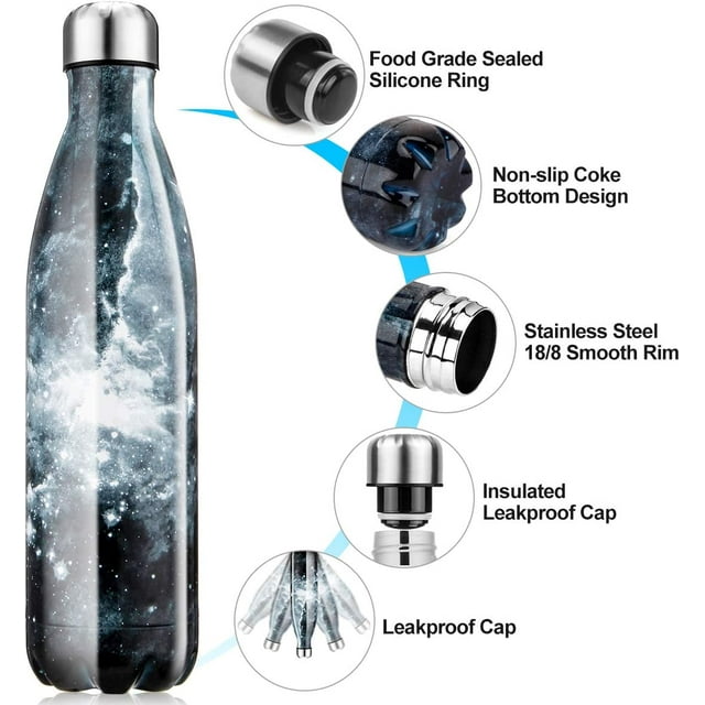 Botella de agua de acero inoxidable termo reutilizable sin Bpa Botella de agua aislada al vacío de doble pared - 24 horas de agua fría o 12 horas de agua caliente 750Ml 8 * 31Cm JFHHH pequeña