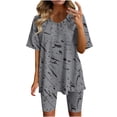 thumbnail image 2 of Ensembles Assortis pour Femmes Été Mode Féminine Blouse à Col Rond Manches Courtes Hauts Shorts Ensemble Décontracté Ensembles pour Femmes en Liquidation, 2 of 6