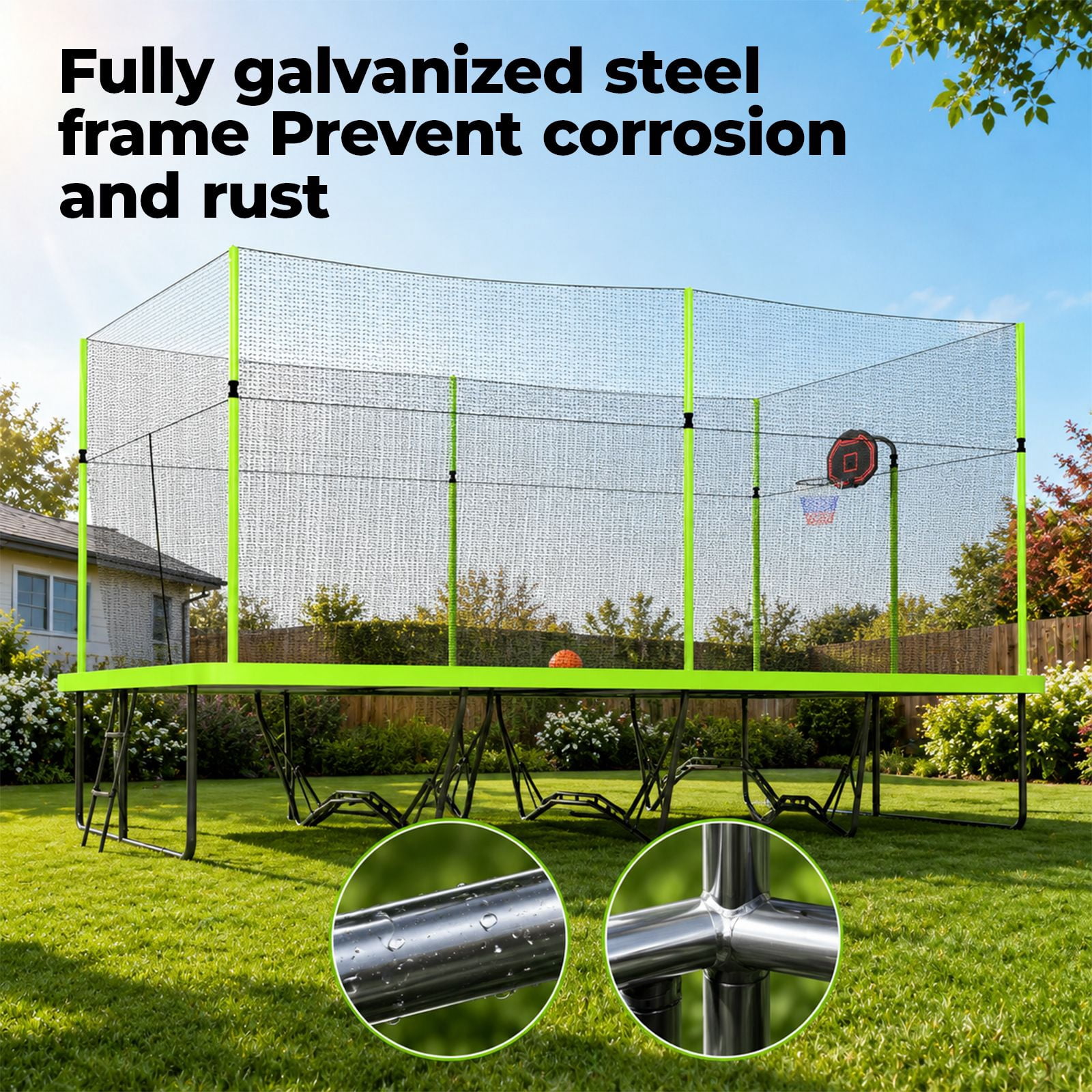 Alvantor 10x17 ft Rectangle Trampoline for Kids, Outdoor Trampolines with Basketball Board and Ladder for Gymnastics Green