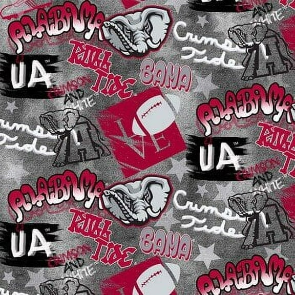 University of Alabama Crimson Tide Graffiti Print Cotton Fabric-Sold by the yard