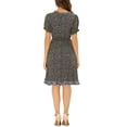 thumbnail image 3 of Allegra K Women's Floral Sundress Ruffle Neck Smocked Waist Short Sleeve Dress XS Navy Blue, 3 of 7