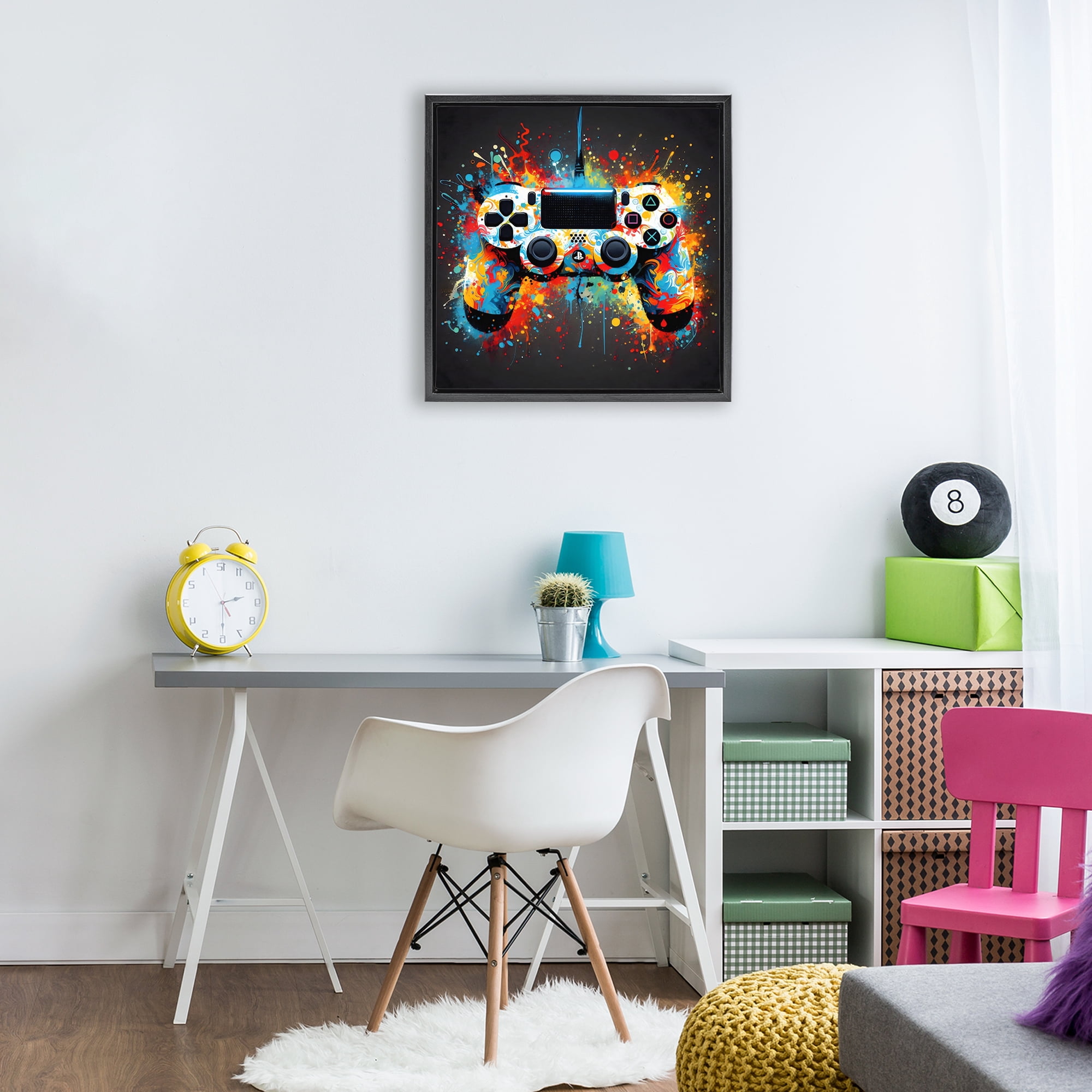 Stupell Industries Colorful Controller Swirl Black Framed Floater Canvas Wall Art, design by Creative Studio