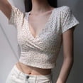 thumbnail image 2 of Women Vintage Floral Floral Print Crop Top V-neck Short Sleeve Y2K Tshirt Female, 2 of 11