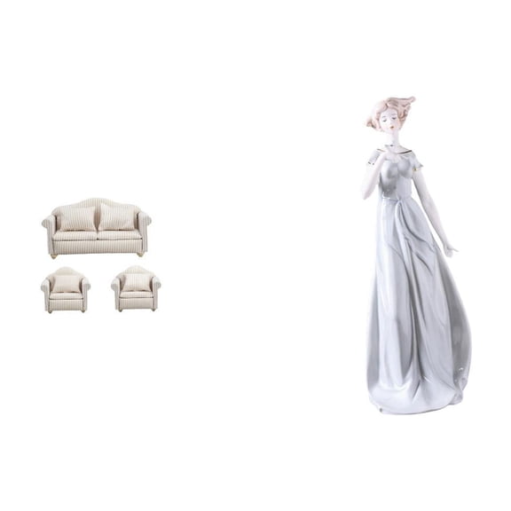 Sofá De Casa De Muñecas Y Conjunto De Figuritas Nórdicas De Porcelana Para Niña, Ideal Para Jardín De Hadas, Dormitorio, Sala De Estar, Estante O Escritorio. Decoración Moderna Para El
