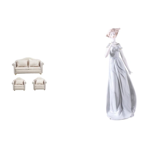 Sofá De Casa De Muñecas Y Conjunto De Figuritas Nórdicas De Porcelana Para Niña, Ideal Para Jardín De Hadas, Dormitorio, Sala De Estar, Estante O Escritorio. Decoración Moderna Para El