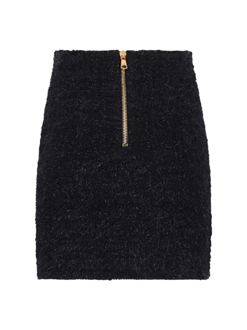 Balmain Female Maze Monogram Tweed Skirt Black Sizes FR 32