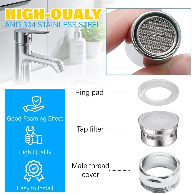 MHAWBL-6 Pack Faucet Aerator Bathroom Sink Aerator Regular Standard Replacement Parts with Brass Shell 15/16-Inch Male Threads Aerator Faucet Filter Gasket and Wrench Suitable for Kitchen and Bathroo