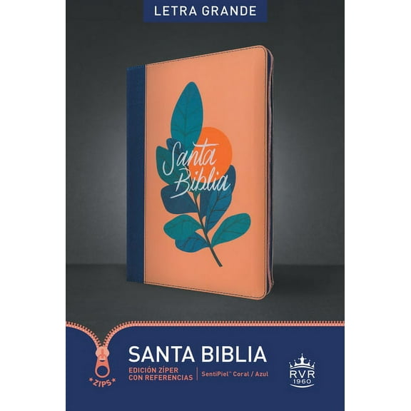 Santa Biblia RVR60, Edición zíper con referencias, letra grande (SentiPiel, Coral/Azul, Índice, Letra Roja) (Hardcover)
