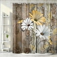 thumbnail image 3 of Farmhouse Flower Floral Shower Curtain, Rustic Yellow Daisy Shower Curtain Set, Country Yellow Wild Garden Plant Fabric Shower Curtain with Hooks, Brown Wooden Board Bathroom Curtain, 72x84inch, 3 of 6