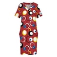 thumbnail image 4 of Vestido largo de verano para mujer, vestido de noche con bolsillos sueltos y fondo rojo con círculos modernos., 4 of 7