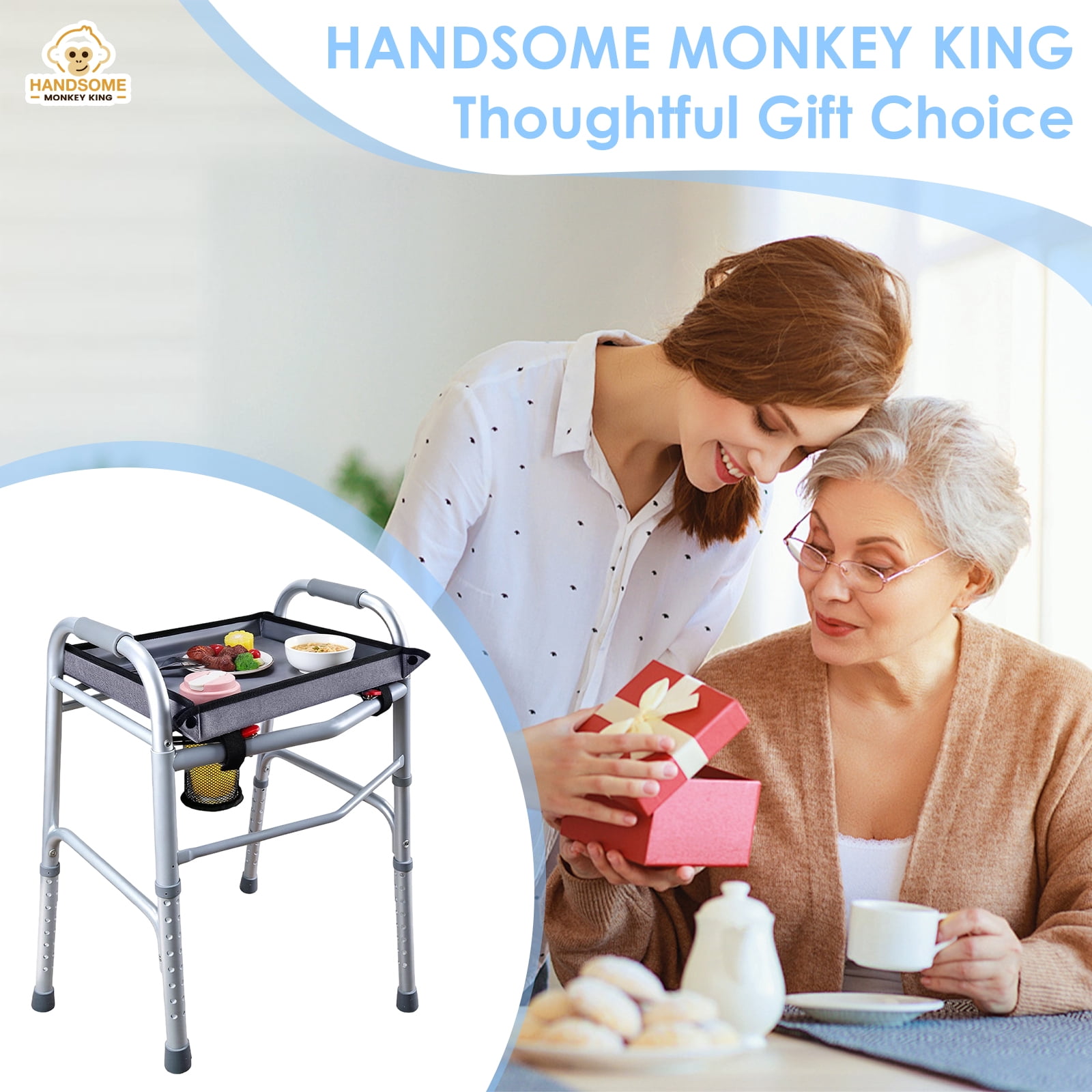 Walker Tray for Folding Walker - Trays for Walkers for Seniors with Cup Holders & Non-Slip & Multiple Front Pockets, Walkers Accessories Basket and Bag Tray for Elderly, Easy Assembly