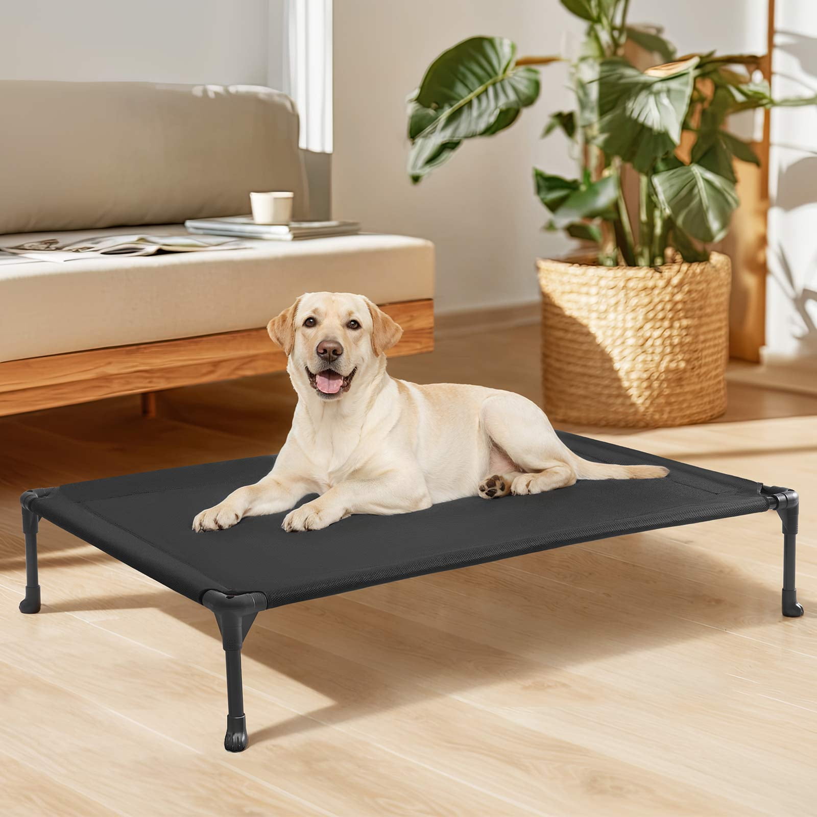 Veehoo Cooling Elevated Dog Bed, Portable Raised Pet Cot with Washable Mesh, 42"x30", Black