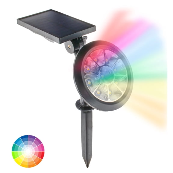 Solar Powered RGB Color Spotlight LED Lights - Color Changing Ground Lights - 7 Color Changes Outdoor/Indoor Waterproof Garden Landscape Yard Lights