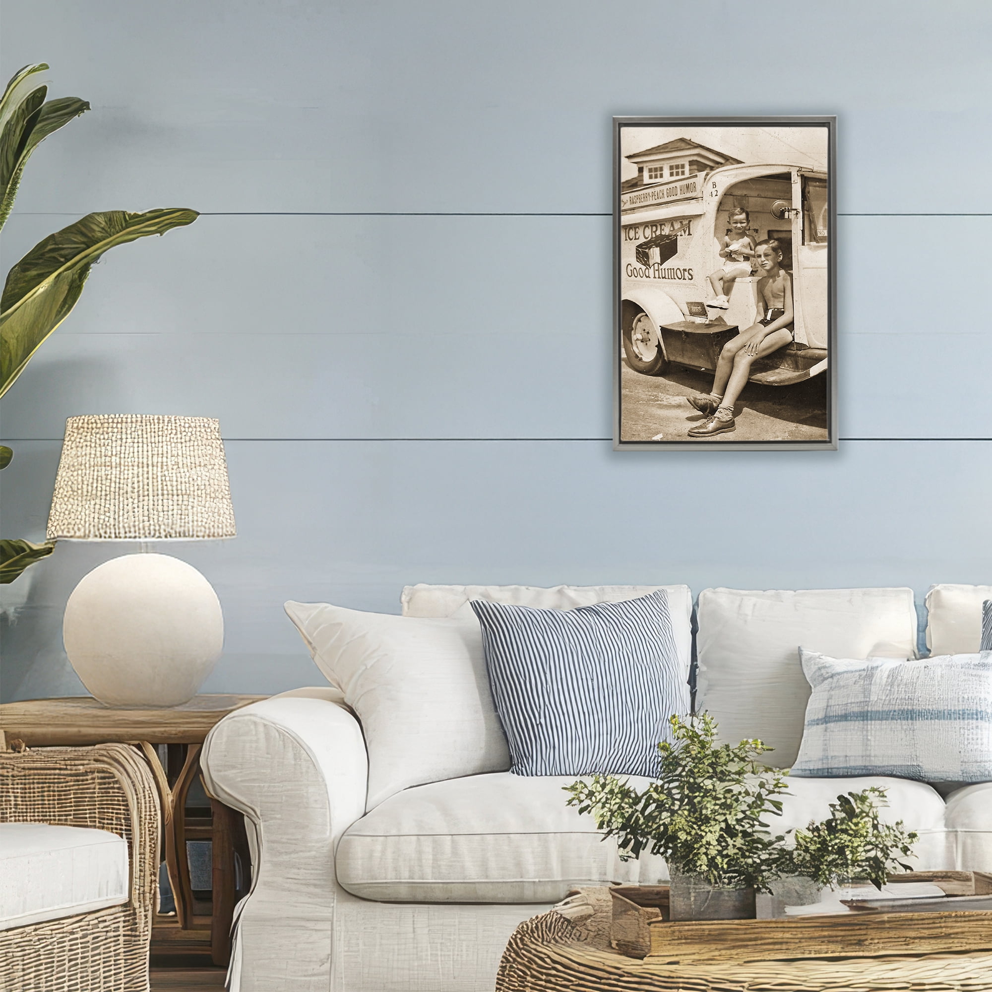 Stupell Industries Vintage Ice Cream Truck Gray Framed Floater Canvas Wall Art, design by Grotto Studios