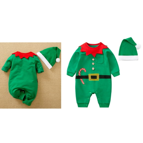 Elf Outfit Long Sleeve Romper Jumpsuit Christmas Baby Clothes Festive Dress Outfit 6-9 Months