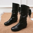 thumbnail image 6 of Xfvqtps Chunky Heel Boots for Women Mid Calf Knight Boots Round Toe Pleated Winter Booties with Rear Lacing Comfortable Casual Daily Shoes, 6 of 9