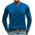 thumbnail image 3 of BADHUB Mens Henley Long Sleeve T-Shirt Classic V Neck Button Stretch Casual Slim Fit Shirt Father's Day Gift Blue XXL, 3 of 8