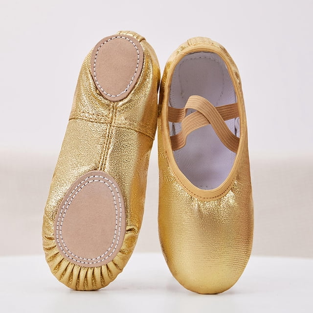 hengsof Girls Solid Color Shiny Dance Shoes for Big Kids, Soft Sole Padded Practice Footwear, Ballet Performance Slippers