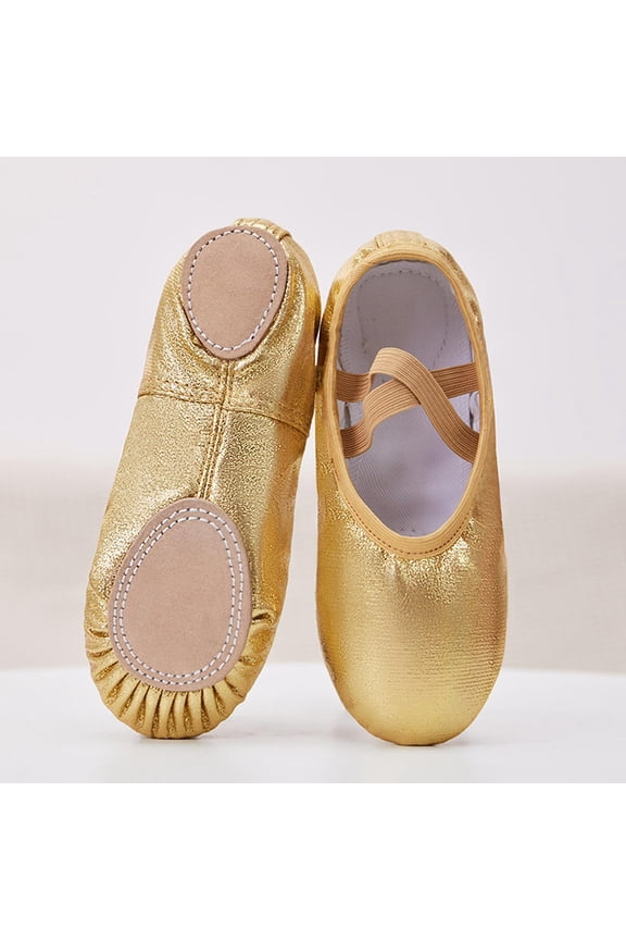 Girls Solid Color Shiny Dance Shoes for Big Kids, Soft Sole Padded Practice Footwear, Ballet Performance Slippers