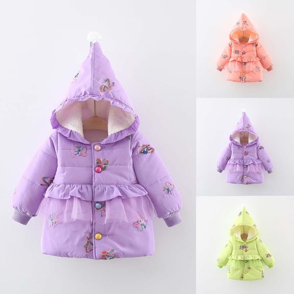 TAGOLD Winter Coats for Girls Little Girl Coats Girls Long Sleeve Quilted Fleece Lined Coat with Embroidery Winter Outerwear