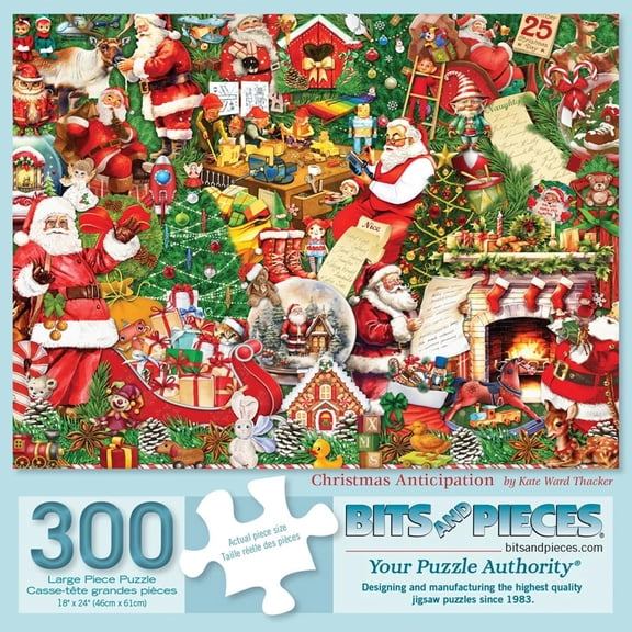 Bits and Pieces Jigsaw Puzzle Christmas Anticipation Vibrant Holiday Collage 300 Large Piece 18 x 24 Inch
