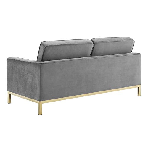 Modway Loft Causeuse Rembourrée en Velours de Performance Capitonnée à Boutons, Or Gris