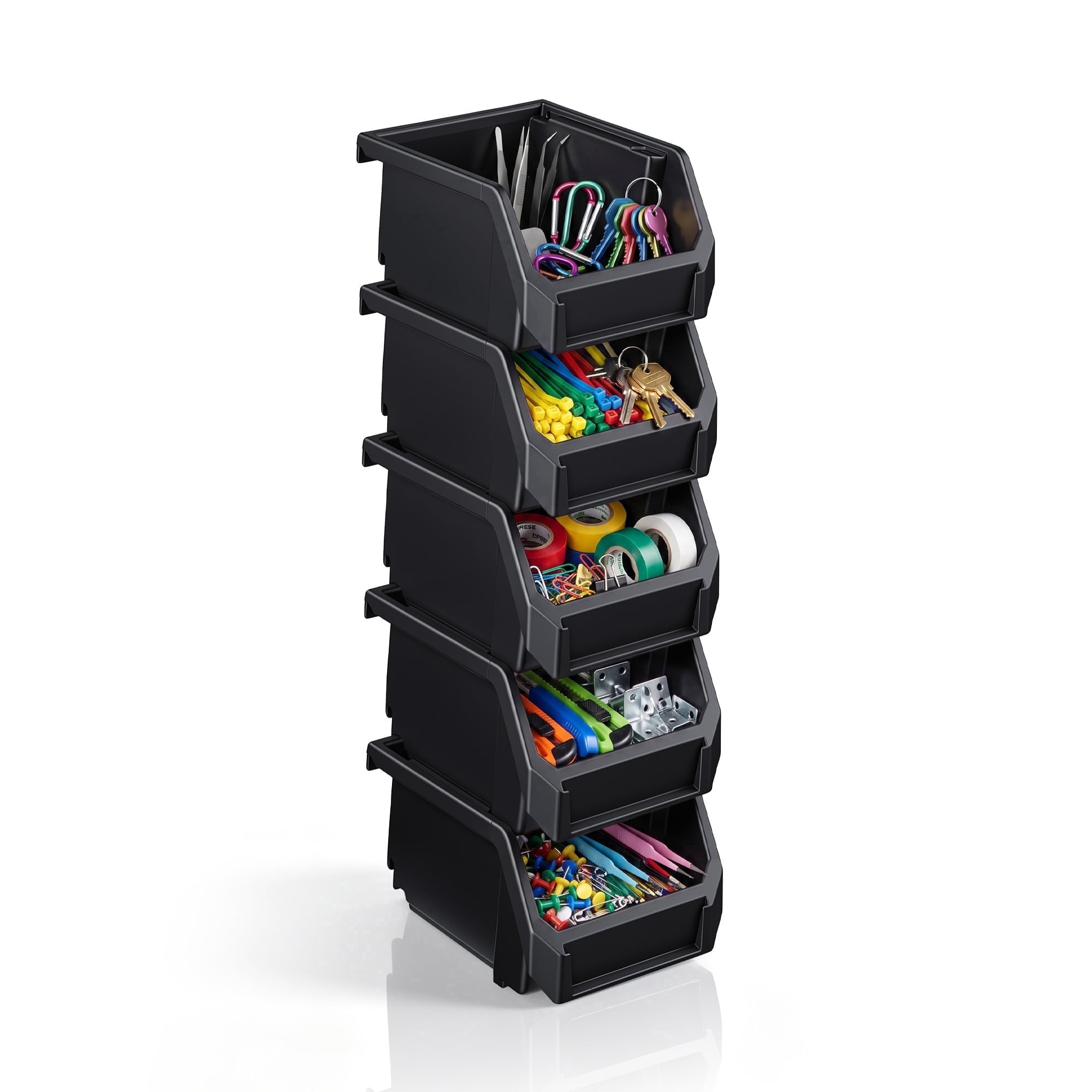 Sorbus Stackable Garage Storage Bins, Extra Small Open Front Organizer, Black, 5-Pack