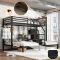 thumbnail image 2 of Triple Twin Bunk Bed with Storage Stair Drawers, Heavy Duty Metal Frame for 3 Sleepers, No Box Spring Needed, Black, 2 of 11
