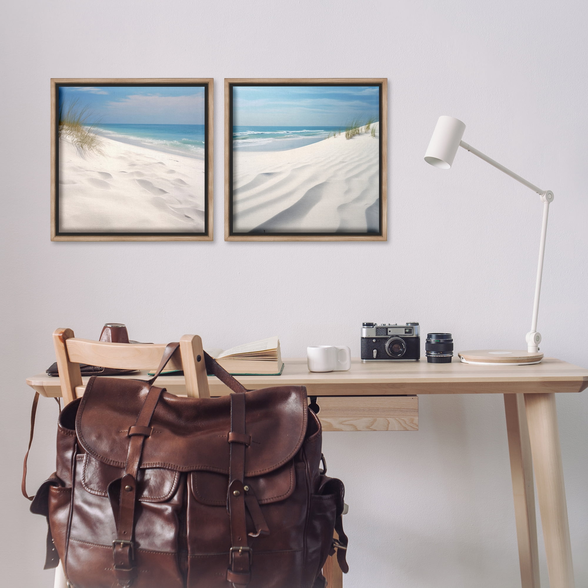 Stupell Industries Serene Beach Sand Dune Landscape & Nature Photography Brown Floater Framed Canvas Art Print Wall Art, 18 x 18, Set of 2
