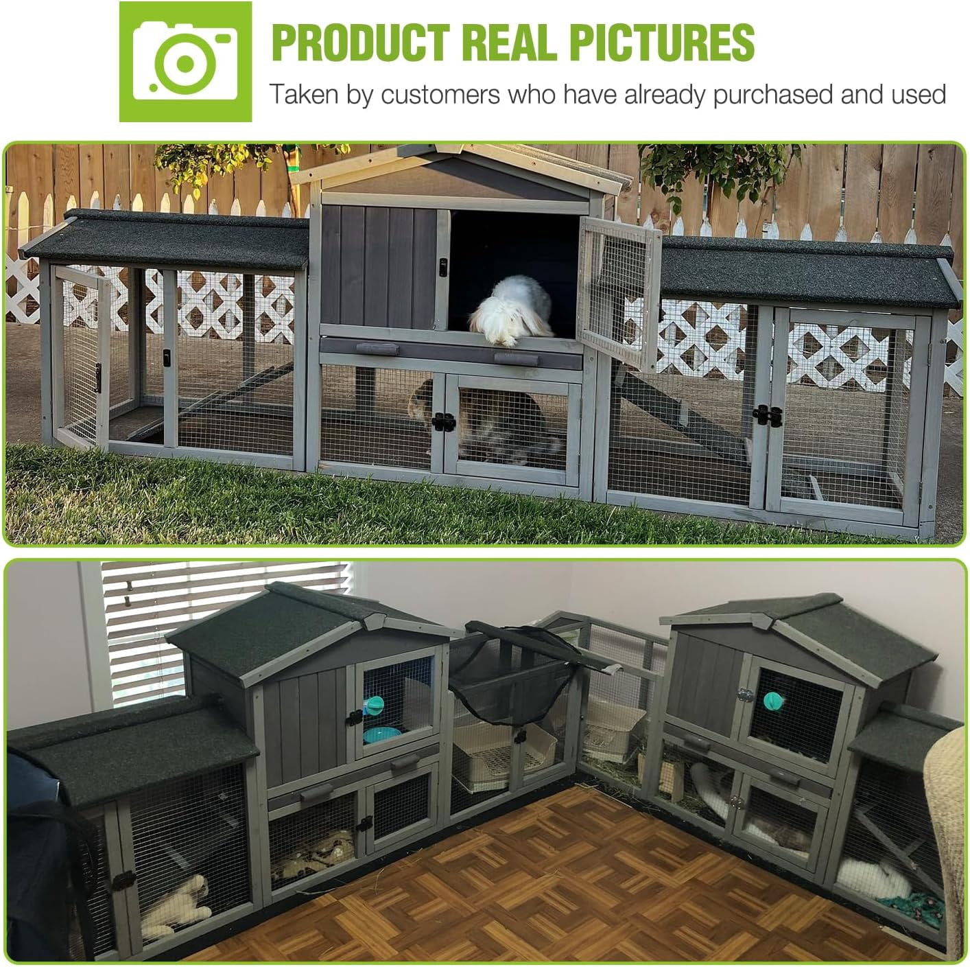 BUTINGLALE Rabbit Hutch Outdoor Large Chicken Coop with Cleaning Tray and Waterproof Roof Wooden Bunny Hutch PVC Floor Bottom for Small and Medium Bunny Rabbit Chick 87.8" L