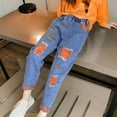 thumbnail image 2 of Kids Girls Casual Jeans Elastic Waist Denim Pants Spring Fall Trousers, 2 of 5