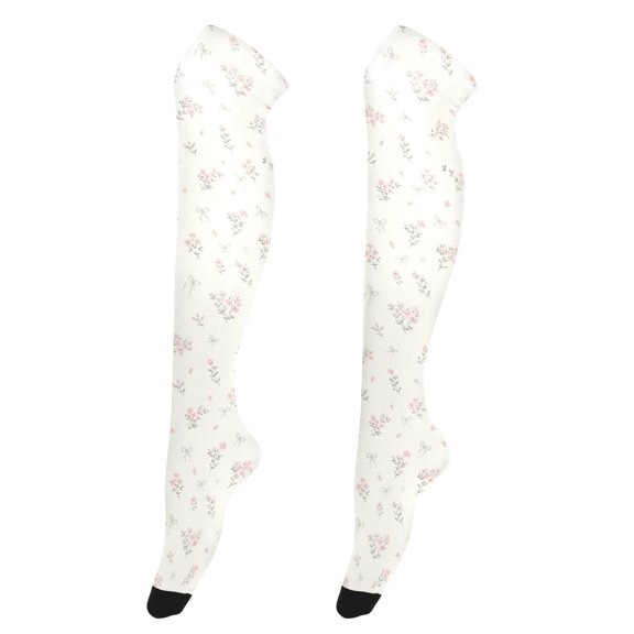 Pink Floral High Thigh Socks Over Knee Thin Tights Long Stocking for Women Leg Warmer