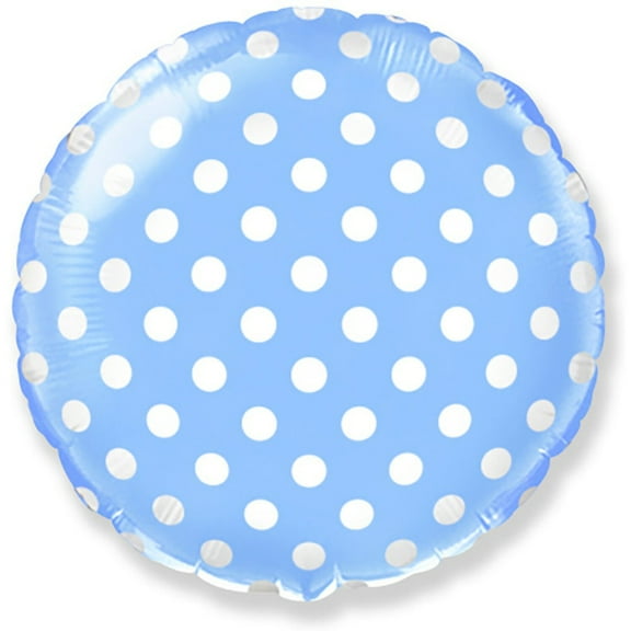 18 inch Circle - Baby Blue With White Polka Dots Foil Mylar Balloon - Party Supplies Decorations