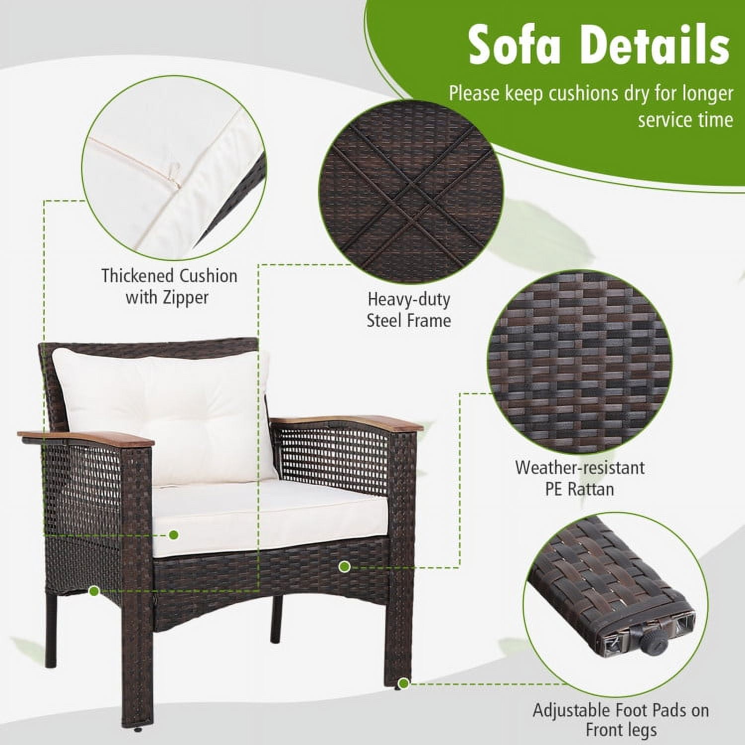 Aimee Lii 3 Pieces Patio Rattan Furniture Set with Acacia Wood Tabletop, Outdoor Patio Furniture Aimee Lii 3 Pieces Patio Rattan Furniture Set with Acacia Wood Tabletop, Outdoor Patio Furniture