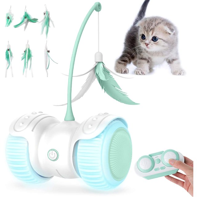 Juguete interactivo para gatos para gatos de interior, juguetes de control remoto y juguetes para gatitos con USB recargable, ruedas LED coloridas, el mejor compañero de juegos, regalo para gatos (ve JAMW Sencillez