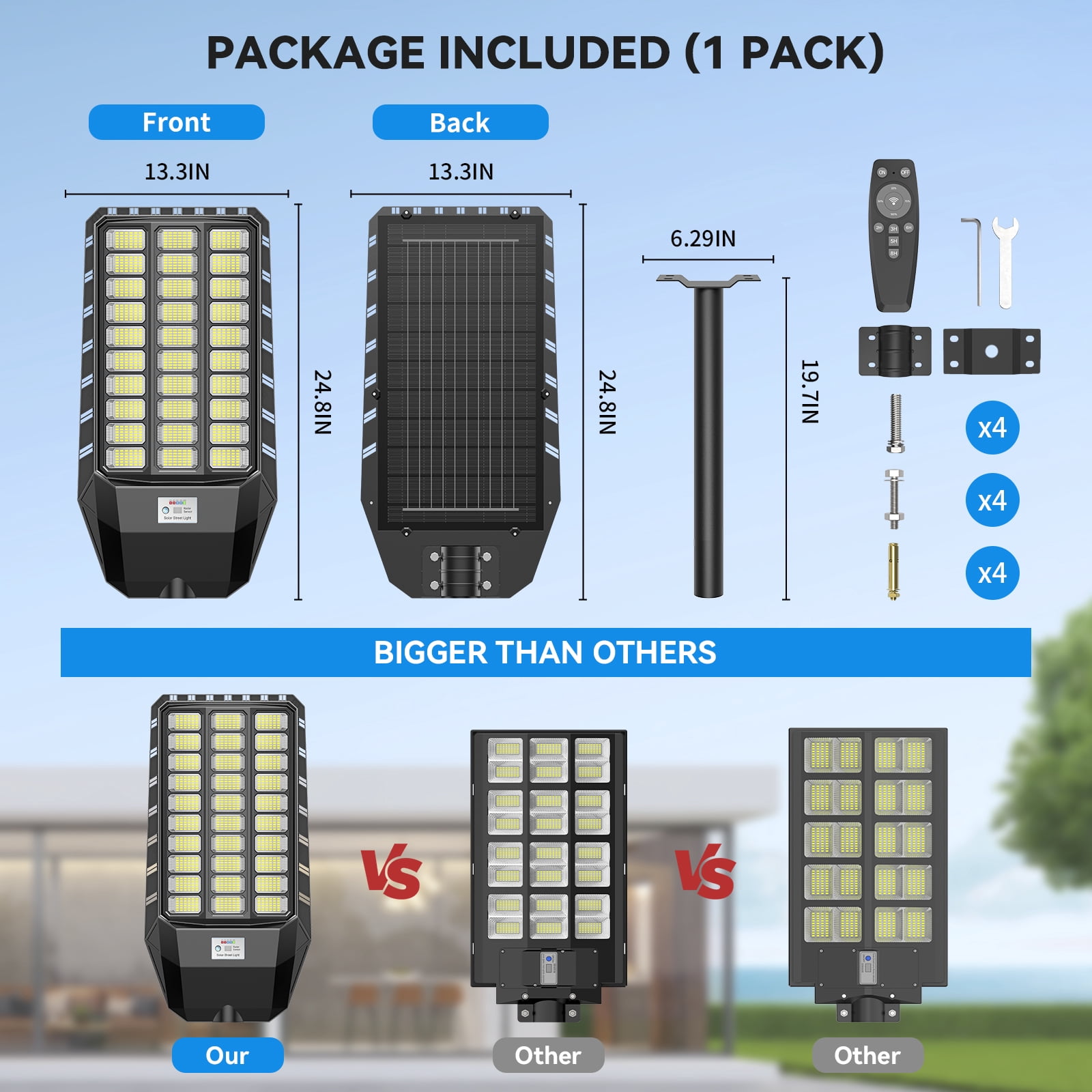Adewalk 2 Pack Solar Street Light Outdoor 6000W, 480000 Lumens Dusk to Dawn LED Solar Flood Light Motion Sensor, Solar Lights Outdoor Waterproof with Remote Control for Parking Lot, Backyard