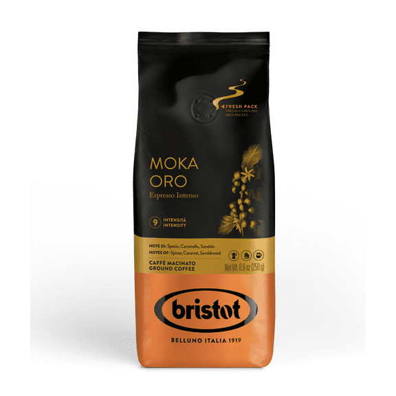 Bristot Moka Oro Italian Ground Coffee - Medium Roast - for Moka, French Press, Pour over | 8.8oz/250g