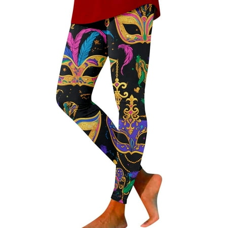 FYEGRE Women s Carnival Legging Women s Printed High Waist Workout Leggings for Yoga Fitness and Exercise Black M